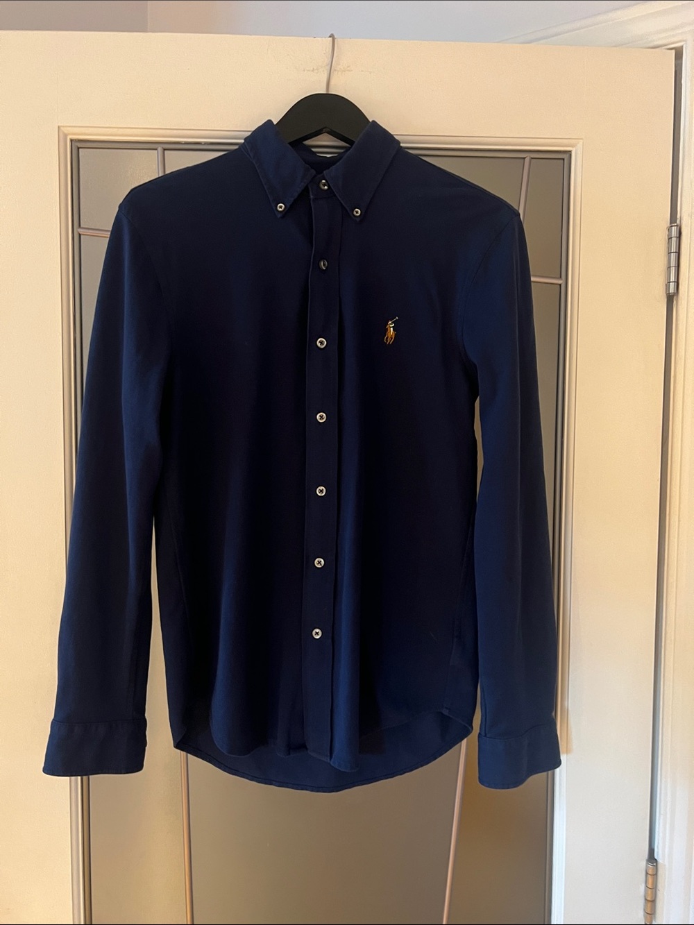 Ralph Lauren Oxford Knit Button Down Shirt Long Sleeve Navy Small 100% Cotton - Picture 3 of 7